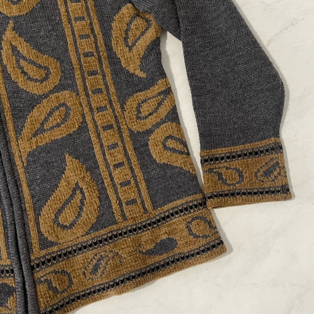 Pendleton Gray Gold Paisley Wool Blend‎ Knit Full Zip Sweater Cardigan Medium - Picture 5 of 5